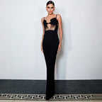 Black Knitted Bandage One Piece Dress Cross Spaghetti Straps Slim Fi