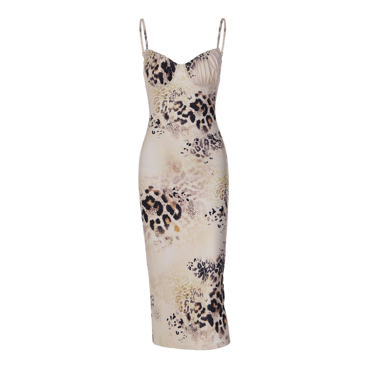 Women's Leopard Print Lace-Up Backless Midi Dress