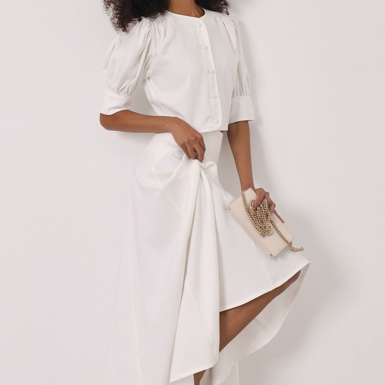 Satin Cardigan Top & Skirt Set