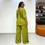 Women's Striped Shirt And Trousers Set