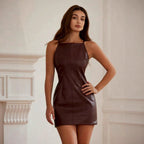 Women's Faux-Leather Sleeveless Bodycon Mini Dress