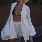 Cotton Lace up Loose Long Sleeve Cardigan