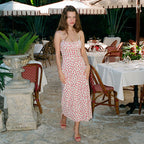 Polka Dot Printed Floral Strap Dress Summer French Backless