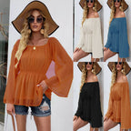 Square Neck Off Shoulder Chiffon Top