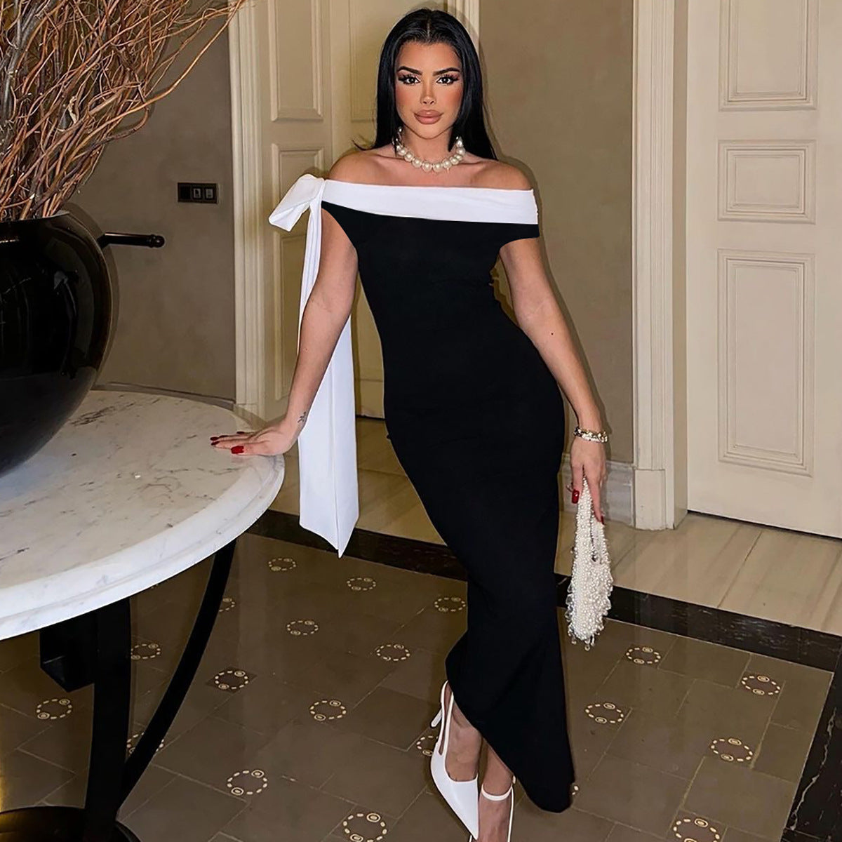Women's Off-Shoulder Ribbon Bodycon Dress
