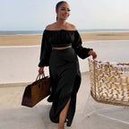 Women's Chest Wrapped Large Lantern Coordinated Two-Piece Set