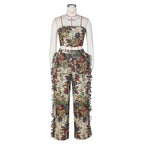 Lacing Chest Wrapped Tassel Trousers Jacquard Set