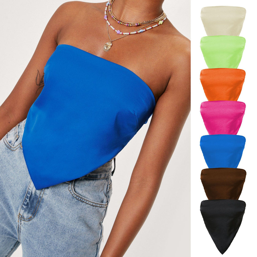 's Back Lace Up Satin Wrapped Chest Solid Color Triangular