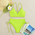 2026 New Triangle Bikini Set Women Solid Color Drawstring Push Up Swimsuit Female Deep V Neck Backless Lace Up Beach Swimwear