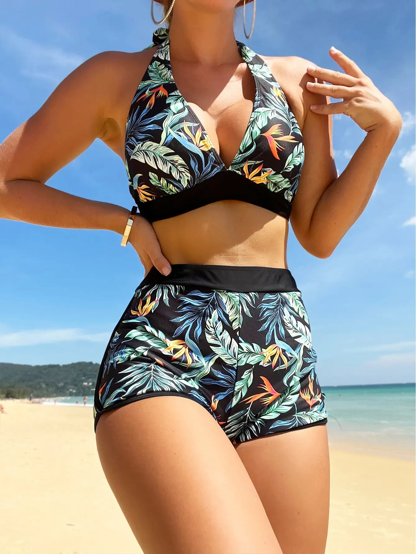 2026 Halter Bikini Set Short Swimsuit Women High Waist Swimwear Female Printed Bathers Swimming Bathing Swim Suit Beachwear