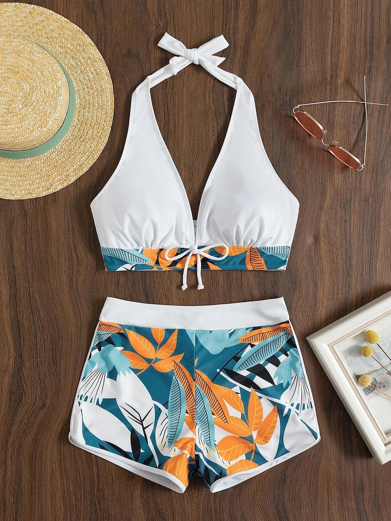 2026 Halter Bikini Set Short Swimsuit Women High Waist Swimwear Female Printed Bathers Swimming Bathing Swim Suit Beachwear