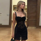 Lace-strap sheer bodycon dress