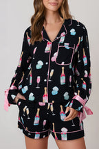 Black Christmas Wine-Glass Pajama Set