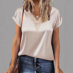 Women's loose satin short-sleeve top