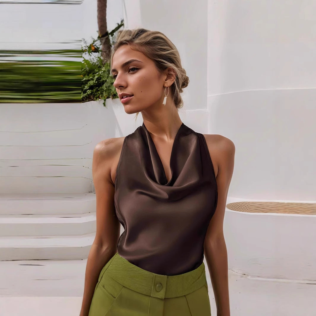Women's silk satin halterneck tank top