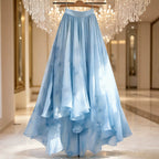 Light blue printed A-line maxi skirt