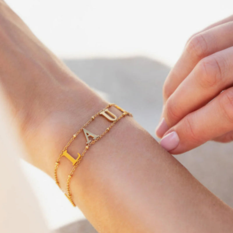 Personalized double-chain name stainless steel bracelet