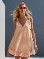 Women's orange stripe ruffle mini dress