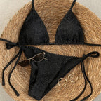 Women's black textured triangle bikini set