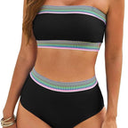 Women's Black Woven Trim Bandeau Bikini Set