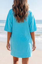 Light Blue Drop-Shoulder T-Shirt Mini Dress