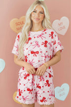 Red Romantic Bow Print Lounge Set