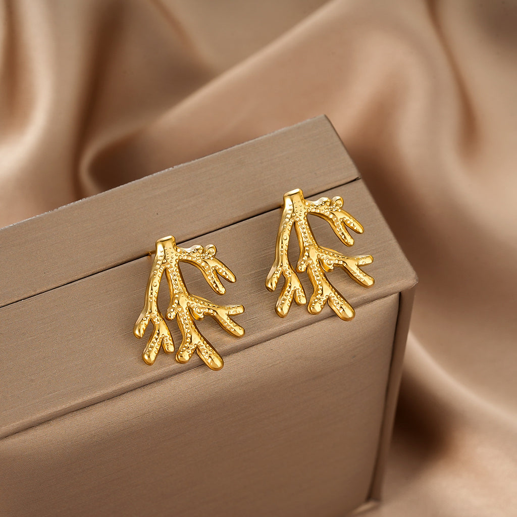 18K gold-color rotating leaf stud earrings