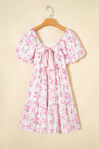 Pink Floral Ribbon-Knot Back Mini Dress
