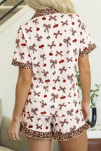 White Cherry Leopard Bow Pajama Set