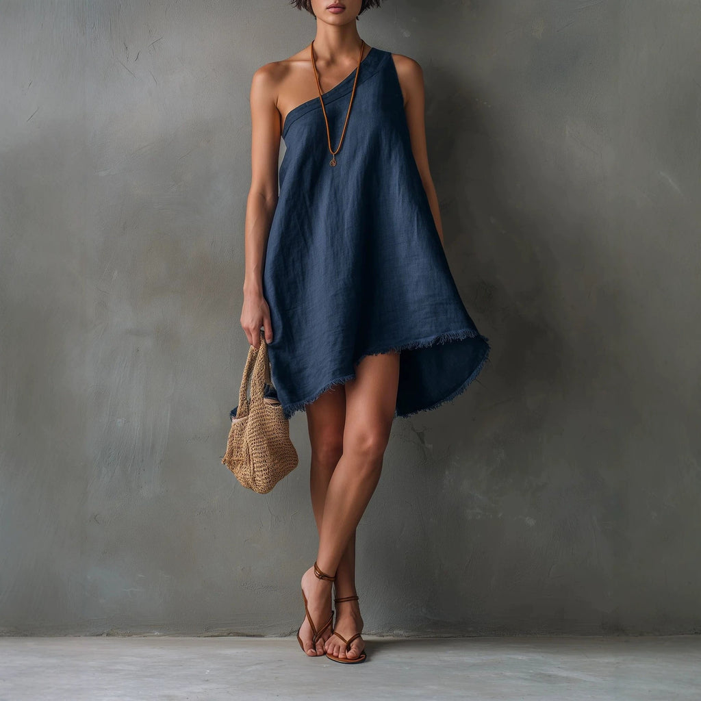 Loose-fit linen-blend A-line midi dress