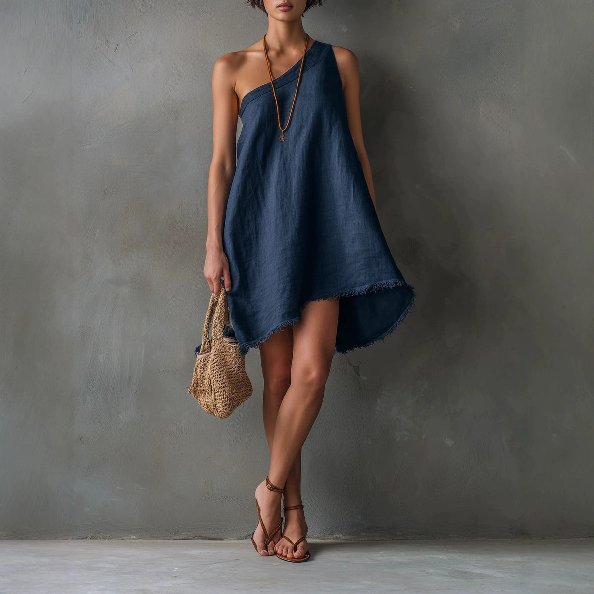 Loose-fit linen-blend A-line midi dress