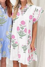 Sky Blue Floral Embroidered Drop-Waist Mini Dress