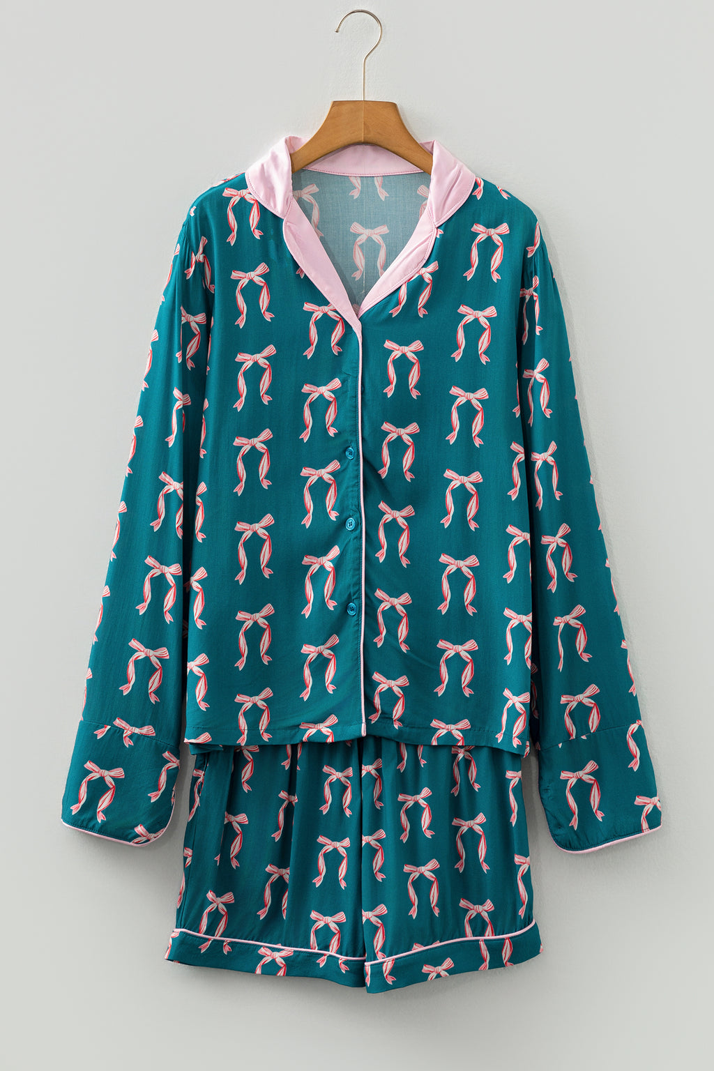 Green Ribbon Bow-Print Pajama Set