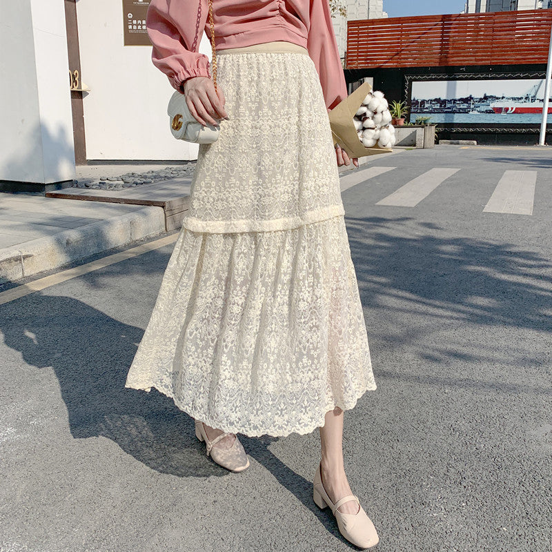 Mulberry silk high-waist A-line long skirt