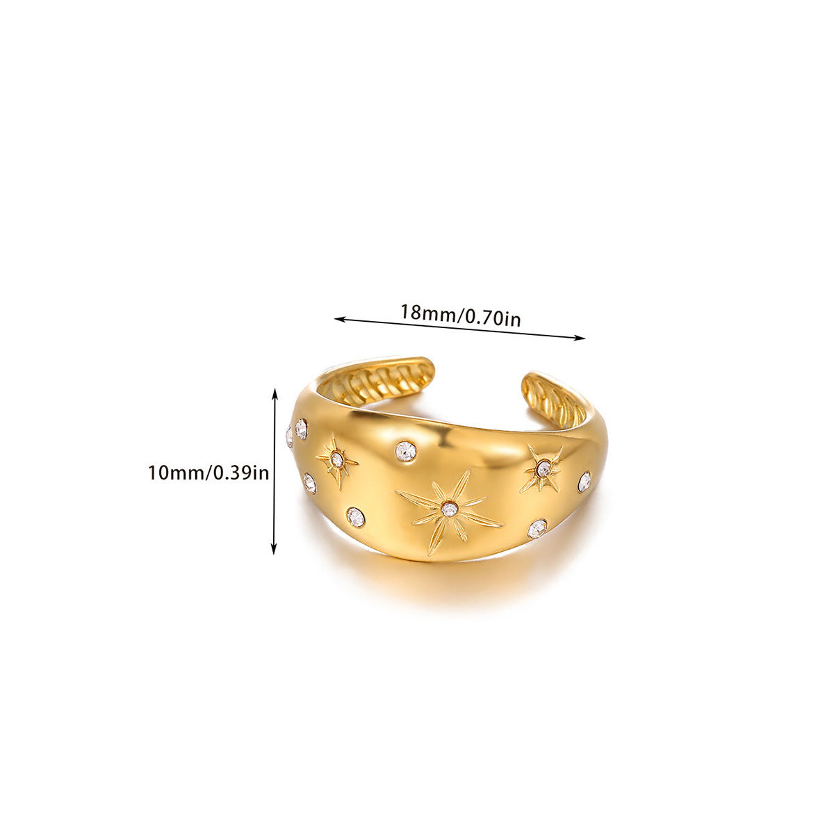 18K gold-color sun turtle flower stainless steel ring