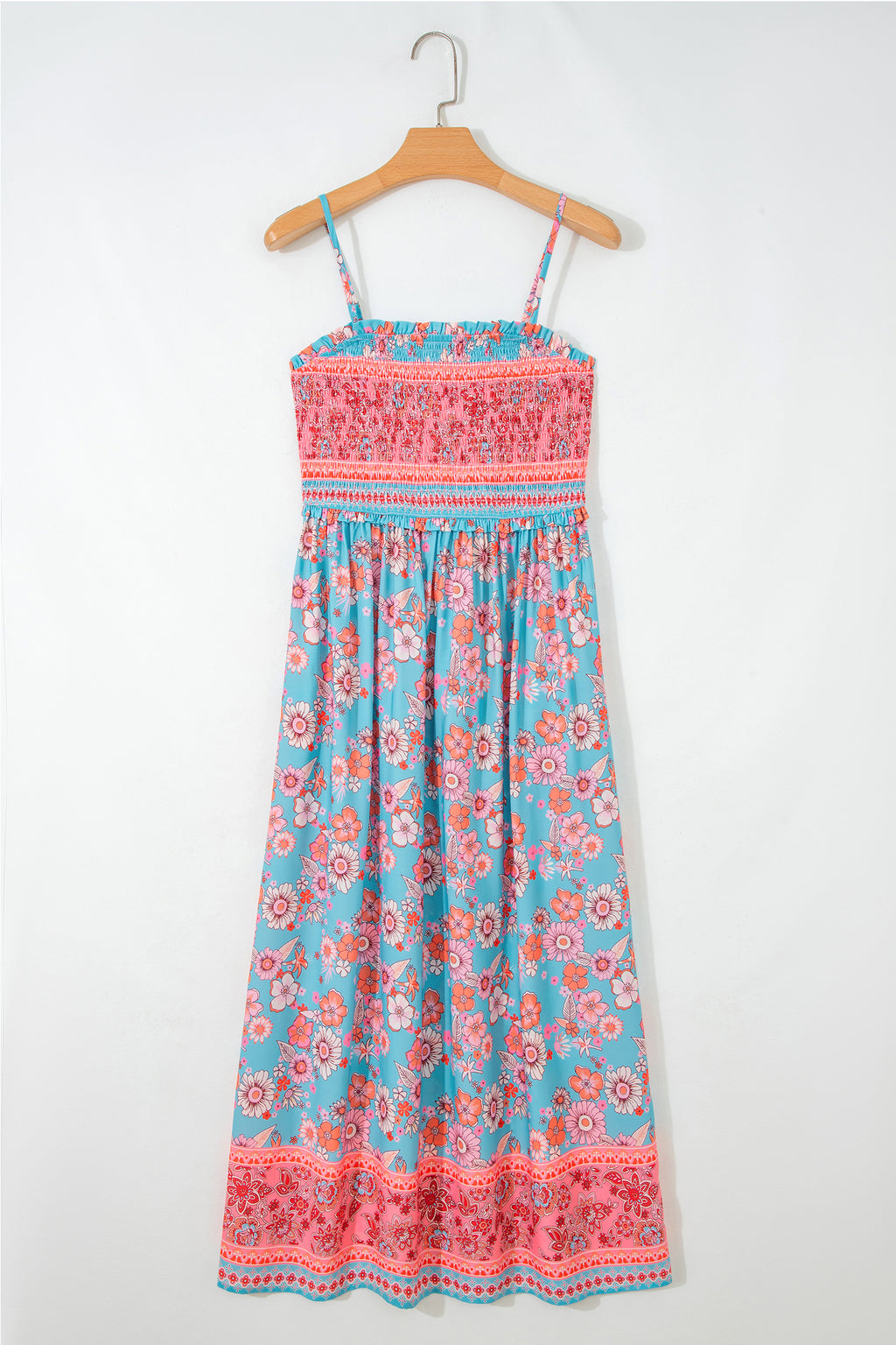 Sky Blue Boho Floral Vacation Maxi Dress