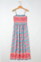 Sky Blue Boho Floral Vacation Maxi Dress