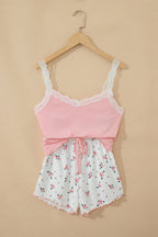 Pink Ribbed Knit Floral Pajama Set