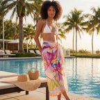 Women's White Floral Bikini Set with Sarong