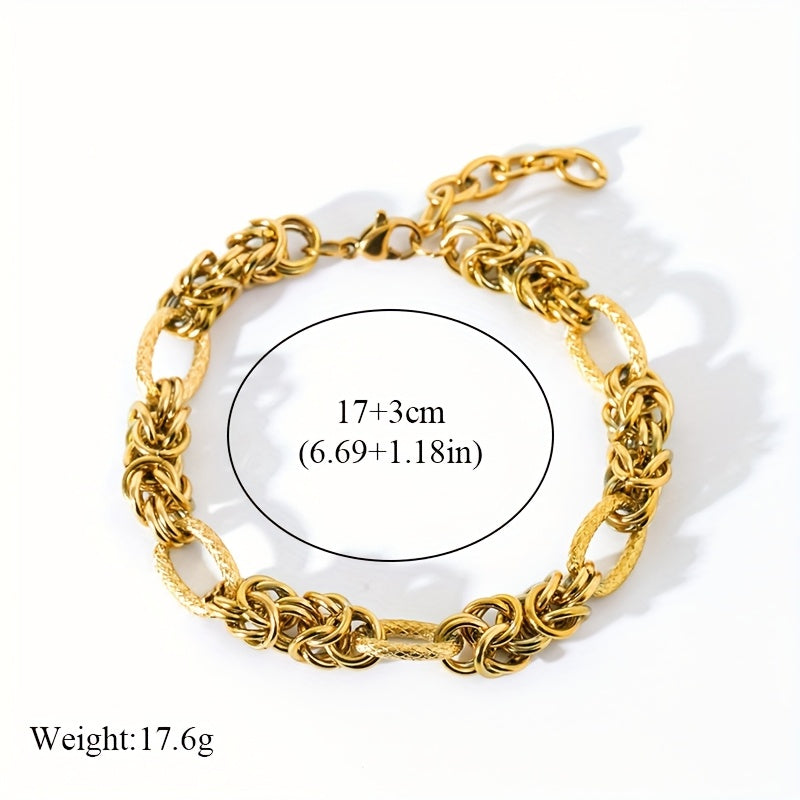18K gold-color twisted stainless steel chain bracelet