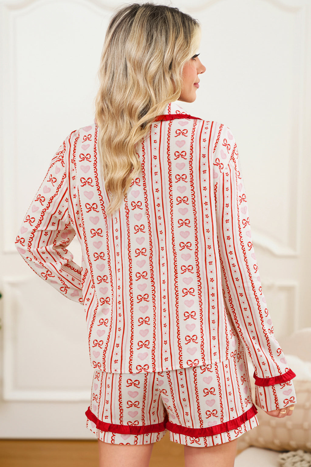 Red Floral Heart Bow Pajama Set