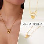 Heart bow stainless steel pendant necklace