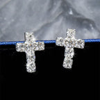 Silver pave cross flat-back stud earrings
