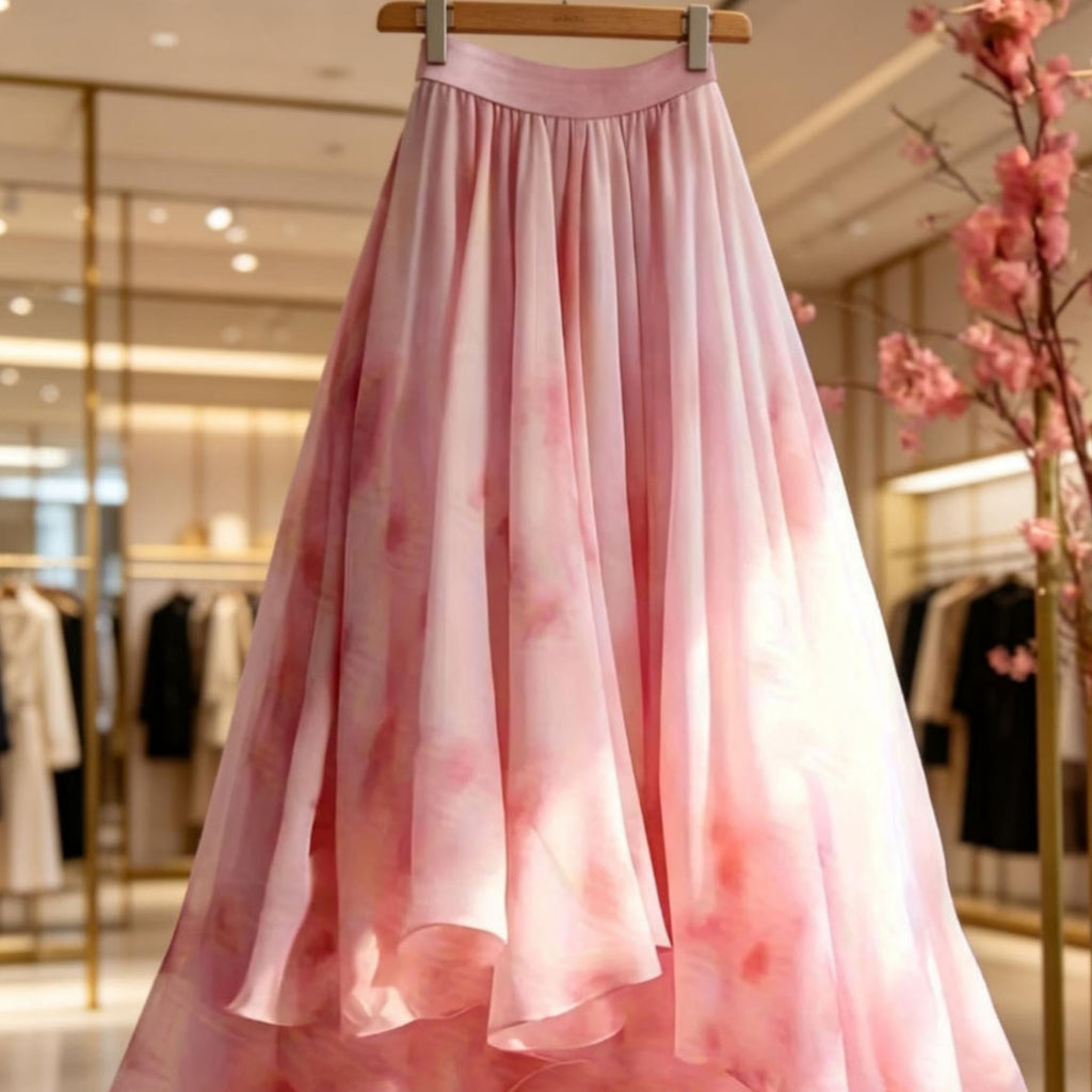 Pink abstract asymmetric maxi skirt