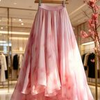 Pink abstract asymmetric maxi skirt