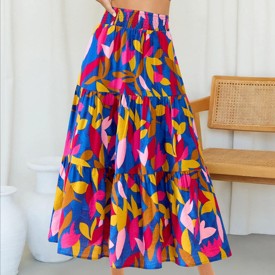 Floral high-waist long skirt