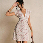 White floral lace-panel A-line dress