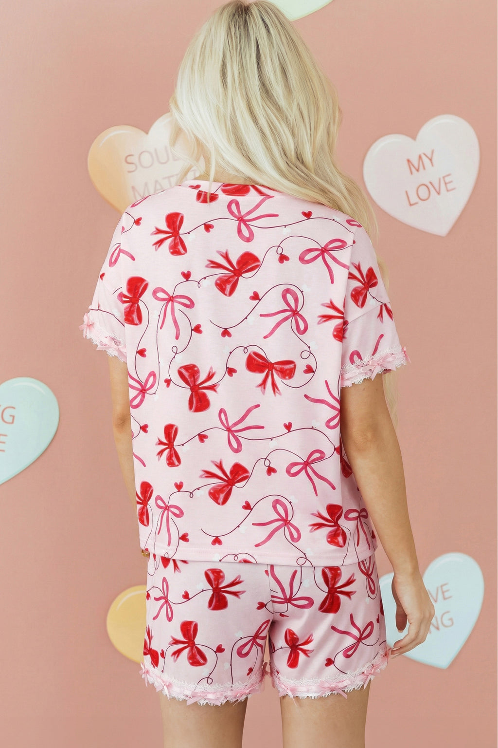 Red Romantic Bow Print Lounge Set