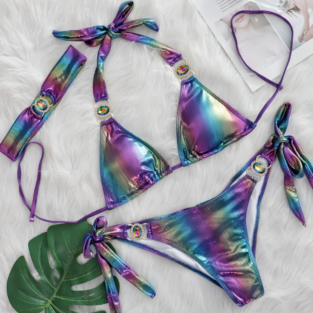 Women's iridescent triangle bikini set