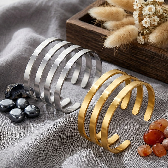 7-piece 18K gold-color stackable cuff bracelet set